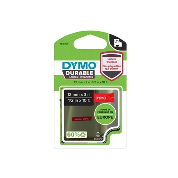 Feliratozógép szalag tartós Dymo D1 1978366 12mmx3m ORIGINAL fehér/piros