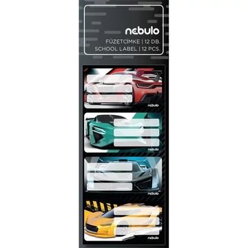 Füzetcímke 12db-os, Sportautó, vegyes minták, Nebulo
