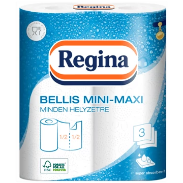Háztartási papírtörlő kéztörlő 3 rétegű 100 lap/tekercs 2 tekercs/csomag Bellis Mini-Maxi fehér