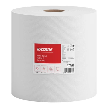 Kéztörlő 2 rétegű belsőmagos tekercses átmérő: 20 cm 600 lap/150 m/tekercs 6 tekercs/csomag S Katrin_97531 fehér