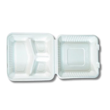 Papírdoboz ételes 3 részes HP4, 23 x 23 x 8cm komposztálható cukornád 100 db/csomag, natúr