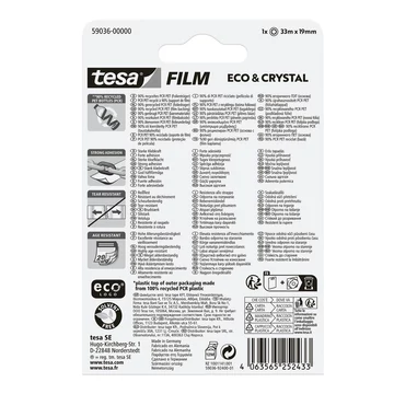 Ragasztószalag 19mmx33m irodai átlátszó újrahasznosított Tesa Eco & Crystal