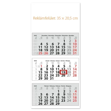 Speditőr naptár3 tömb 3 hónap Medium Classic 350 × 820 mm üres fejrész Dayliner 2024.