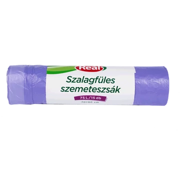 Szemeteszsák önzáró szalaggal 75 liter 70 x 90 cm 15 db/tekercs Reál lila
