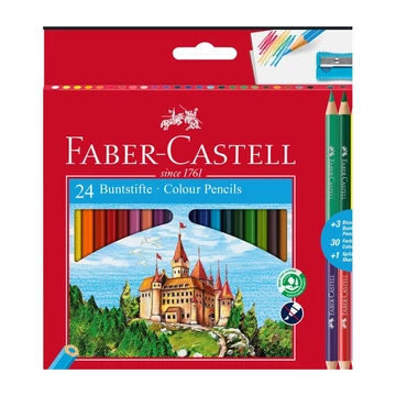 Színes ceruza készlet bicolor hatszögletű + hegyezővel Faber-Castell  24+3klf. szín