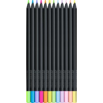 Színes ceruza készlet háromszögletű BLACK EDITION Faber-Castell neon+pasztell fekete test 12klf. szín