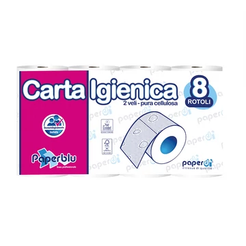 Toalettpapír 2 rétegű kistekercses 100%cellulóz 150 lap/15,75 m/tekercs 8 tekercs/csomag Paperblu Carta Igienica Paperdi