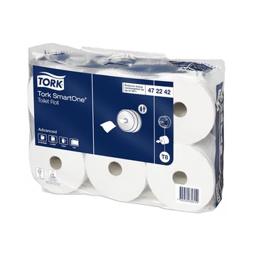 Toalettpapír 2 rétegű közületi laponkénti adagolású 1150 lap/207m/tekercs6 tekercs/csomag Smart One®Tork_472242 fehér T8
