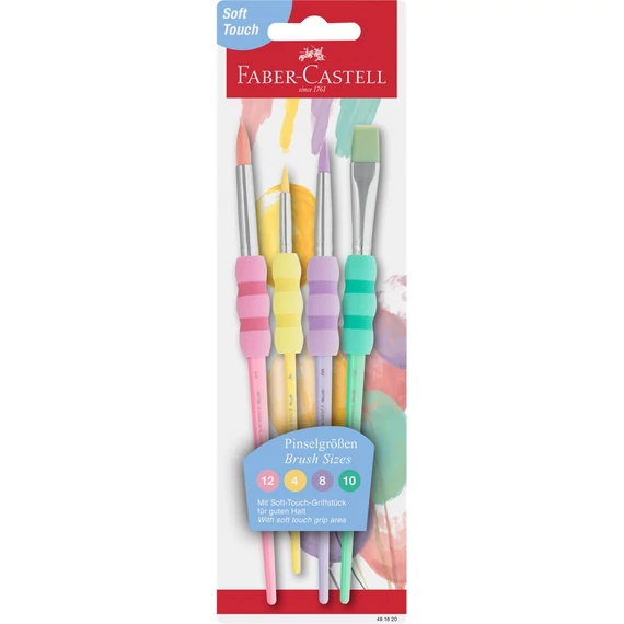 Ecsetkészlet 4,8,10,12, puha tapintású pasztell kerek/lapos Faber-Castell 4klf. szín