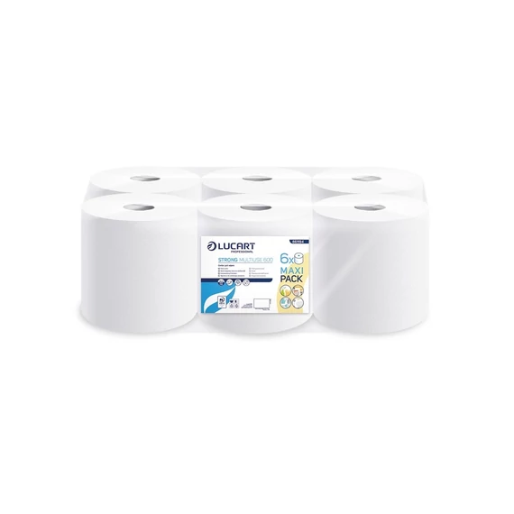 Kéztörlő 2 rétegű tekercses átmérő: 21 cm 100% cellulóz belső magos 6 tekercs/karton 600 Strong Lucart Multi-Use_861194A