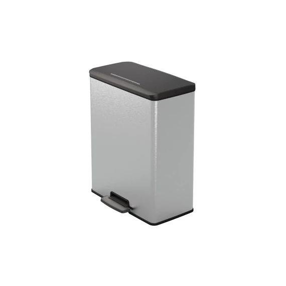 Szemeteskuka pedálos fémhatású műanyag 65 liter literes fekete/ezüst Deco Bin_Curver