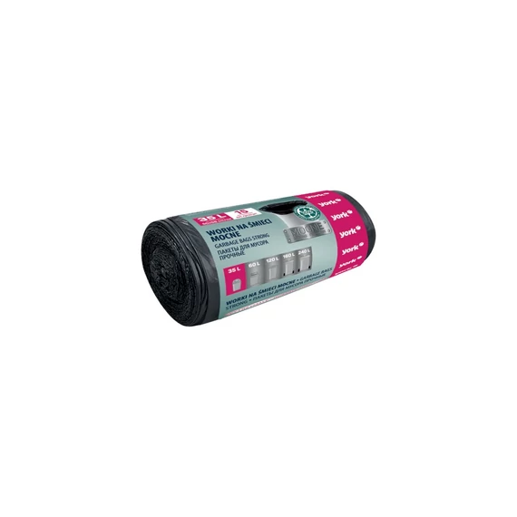 Szemeteszsák 35 liter 50 x 58 cm 25 mikron 15 db/tekercs York_090510 fekete