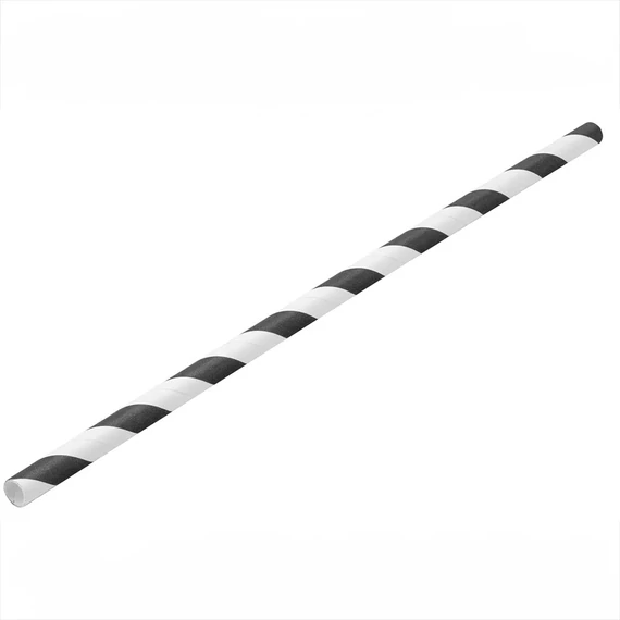 Szívószál papír 6 x 230 mm 250 db/csomag fekete/ fehér csíkos