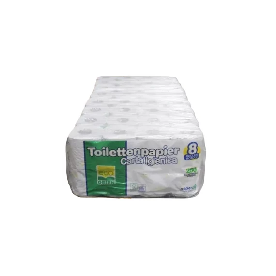 Toalettpapír 2 rétegű kistekercses 100 % cellulóz 250 lap/tekercs 8 tekercs/csomag EcoGreen Plus Carta Igienica Paperdi