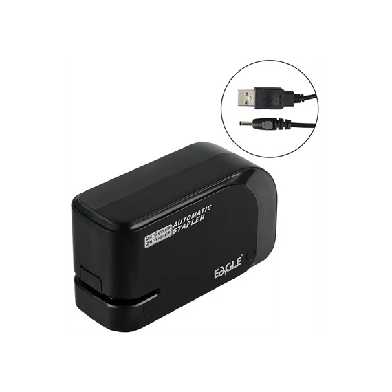 Tűzőgép elektromos 20lap, 24/6 és 26/6  elemmel és USB kábelel is működtethető fekete EAGLE EG-1610