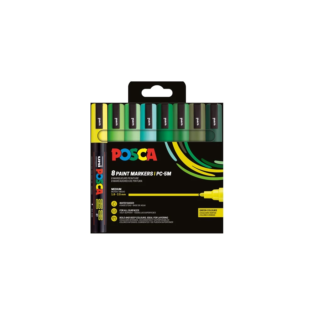 Dekormarker 1,8-2,5mm, Uni Posca PC-5M 8 db-os készlet. zöld színek