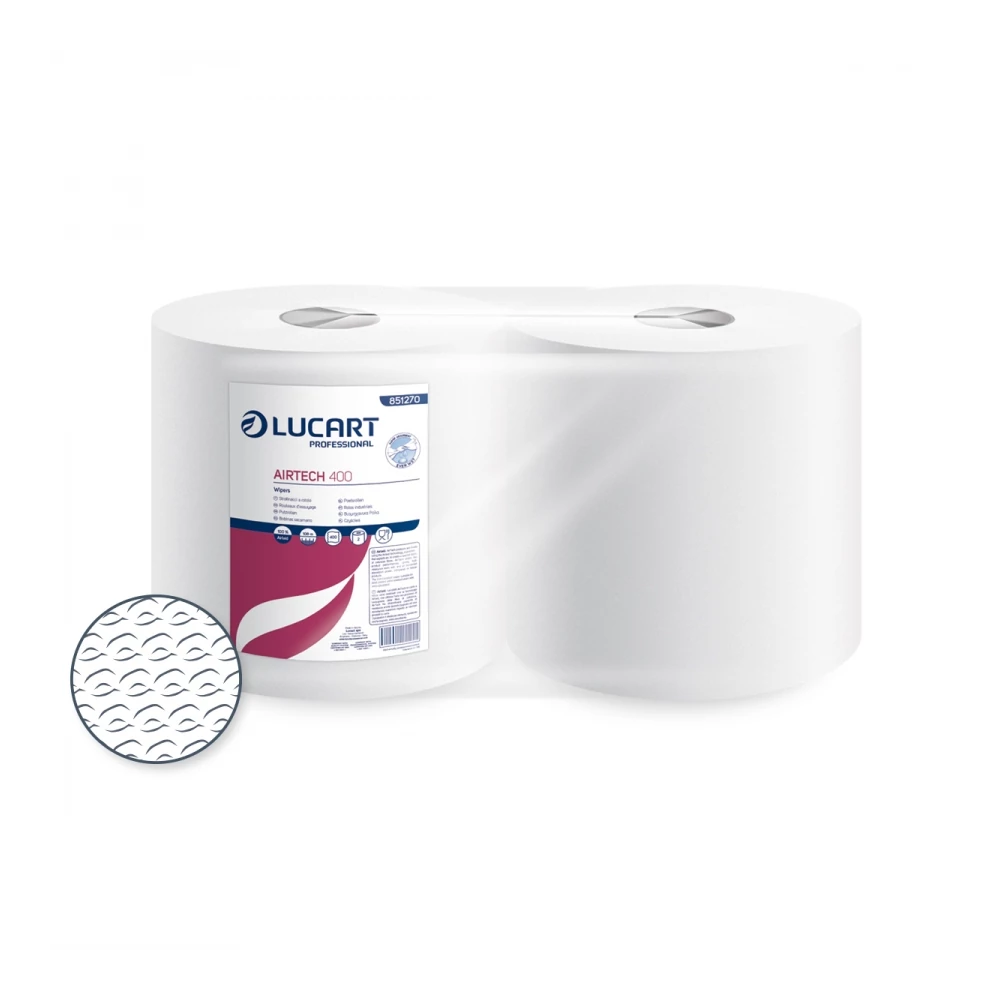 Ipari törlő 1 rétegű átmérő: 21 cm hófehér 400 lap/tekercs 2 tekercs/karton Texicell Power 400 - 50 Gsm Lucart