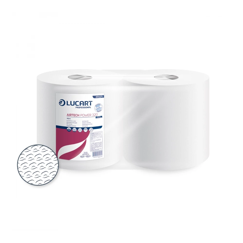 Ipari törlő 1 rétegű átmérő: 28 cm hófehér 320 lap/tekercs 2 tekercs/karton Texicell Power 320 - 80 Gsm Lucart_851271