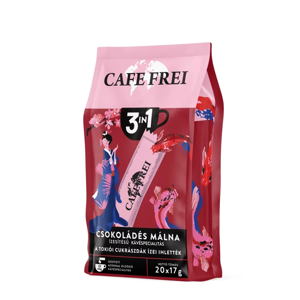 Kávé instant, 20 x 17g, 3in1 Cafe Frei Tokiói csokoládés málna