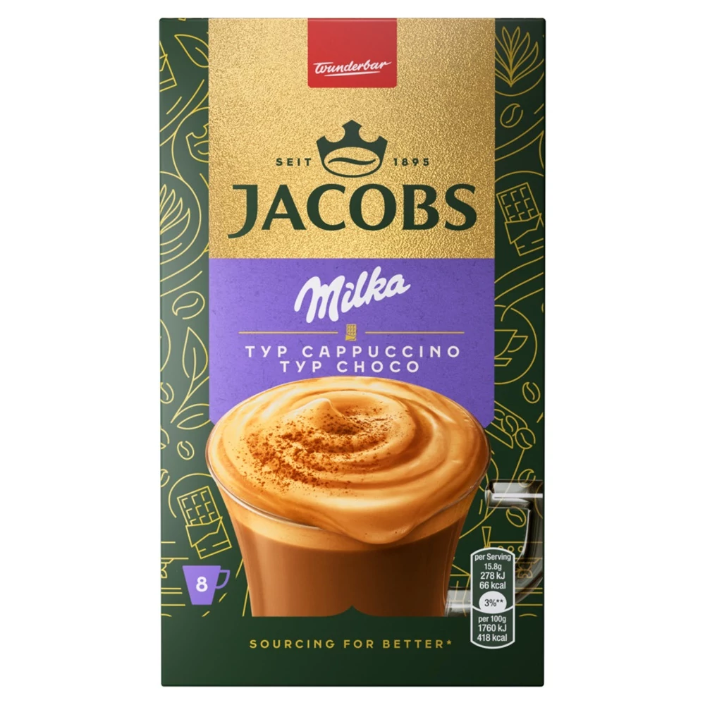 Kávé instant, 8 x 15,8g, Jacobs Capuccino Milka 