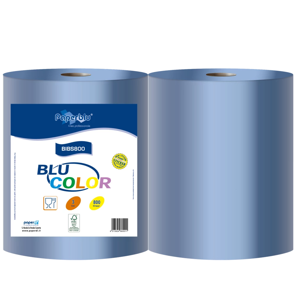 Kéztörlő 3 rétegű tekercses átmérő: 26 cm 100% cellulóz 192 m/tekercs 2 tekercs/csomag Blu Color Paperdi