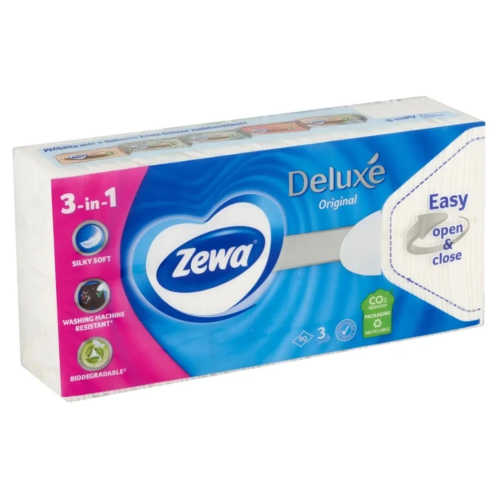 Papírzsebkendő 3 rétegű 90 db/csomag Zewa Deluxe Illatmentes