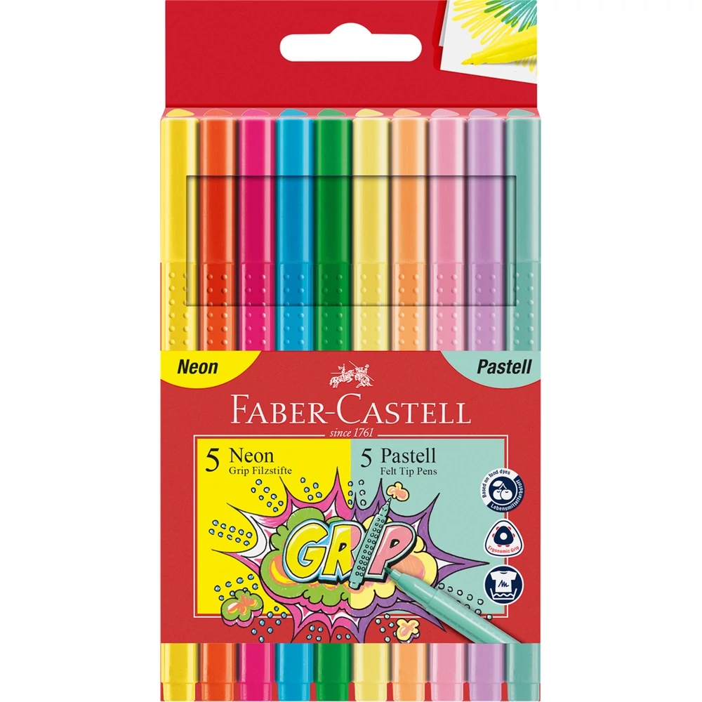 Rostirón, filctoll készlet, GRIP neon+pasztell Faber-Castell 10 klf. szín