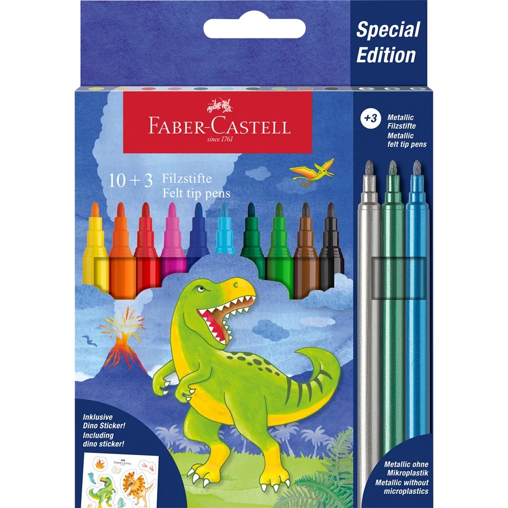 Rostirón, filctoll készlet, kastélyos DINOSZAURUSZ + matrica Faber-Castell 10+3 klf. szín