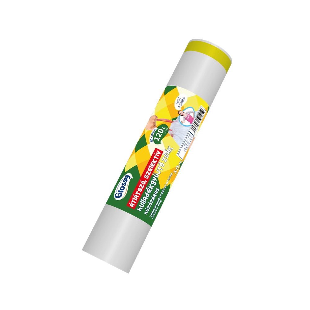 Szemeteszsák zárószalagos 120 liter 60 x 100 cm 10 db/tekercs Glossy átlátszó