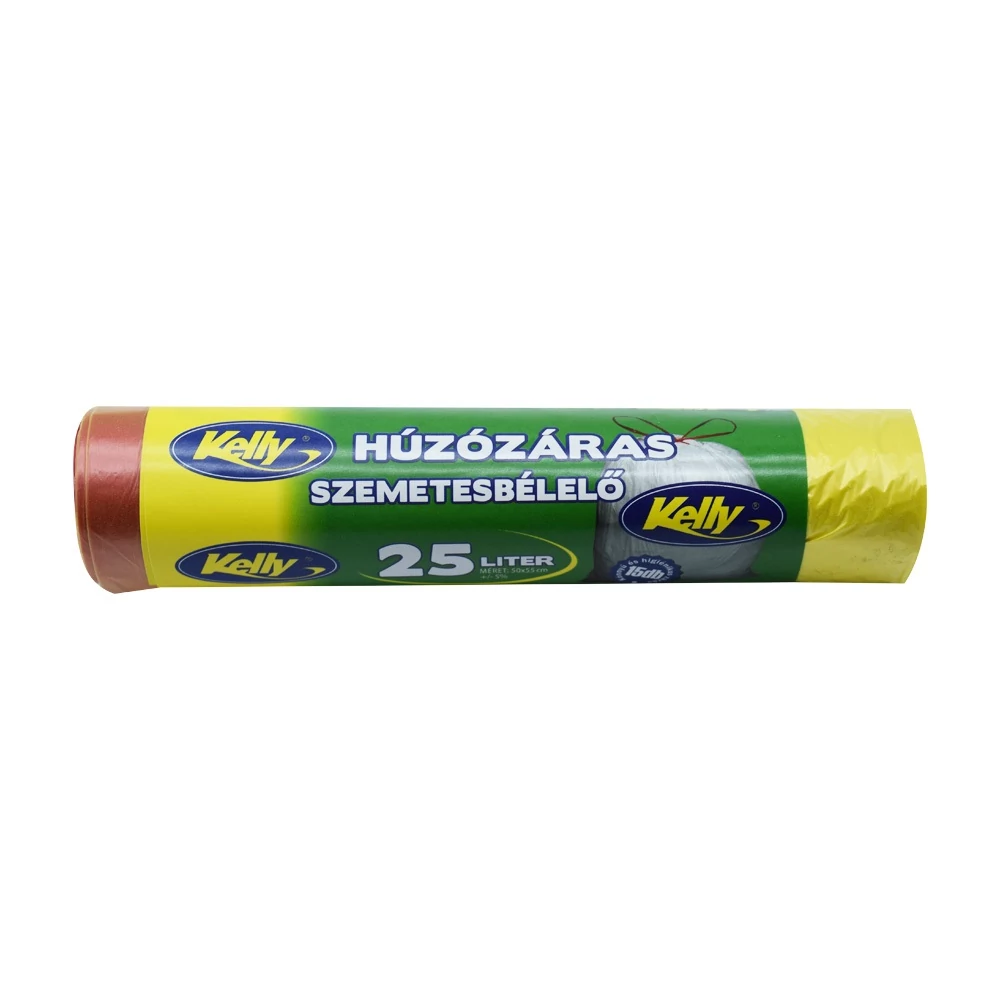 Szemeteszsák zárószalagos 25 liter 15 db/tekercs Kelly_sárga