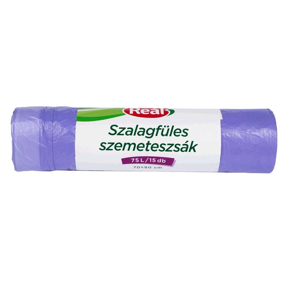 Szemeteszsák önzáró szalaggal 75 liter 70 x 90 cm 15 db/tekercs Reál lila
