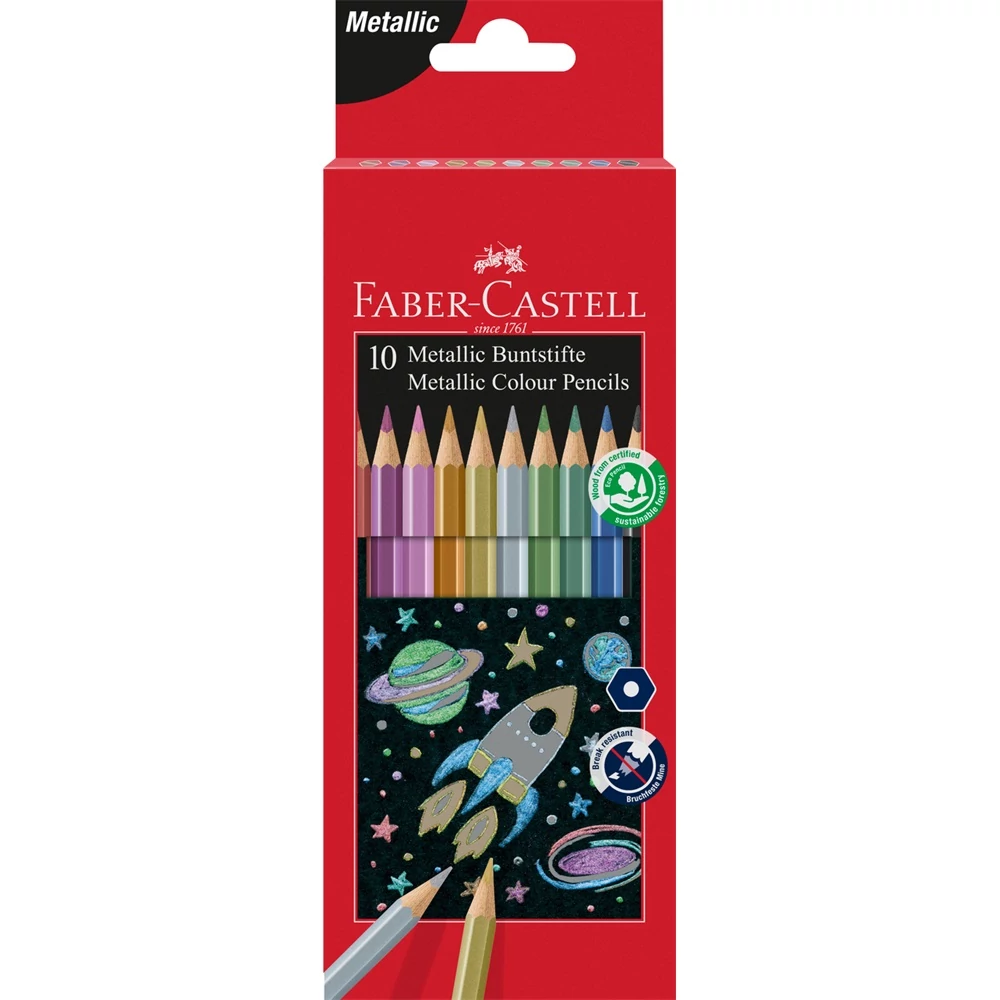 Színes ceruza készlet hatszögletű metál Faber-Castell 10klf. szín