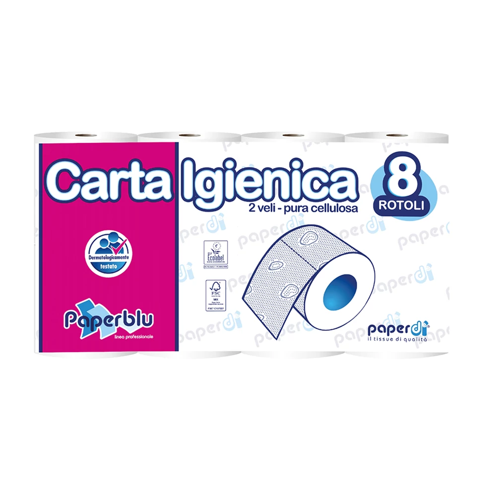 Toalettpapír 2 rétegű kistekercses 100%cellulóz 150 lap/15,75 m/tekercs 8 tekercs/csomag Paperblu Carta Igienica Paperdi