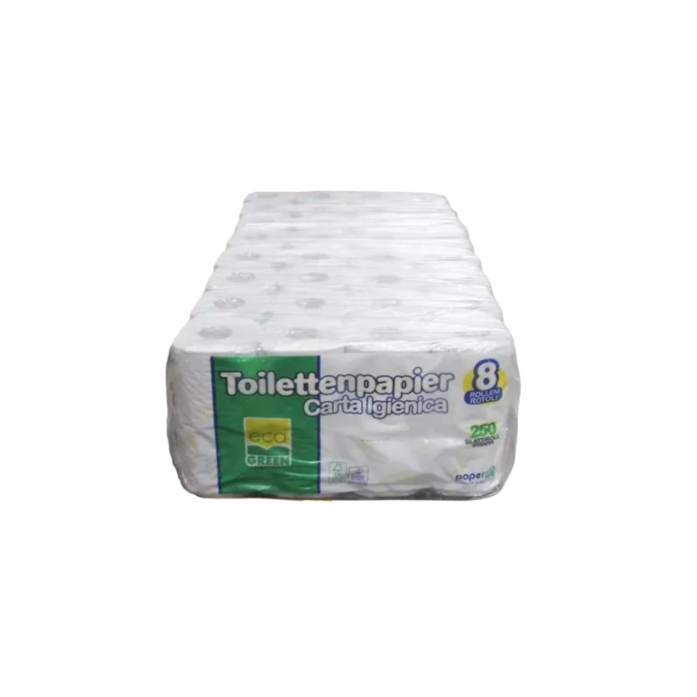 Toalettpapír 2 rétegű kistekercses 100 % cellulóz 250 lap/tekercs 8 tekercs/csomag EcoGreen Plus Carta Igienica Paperdi
