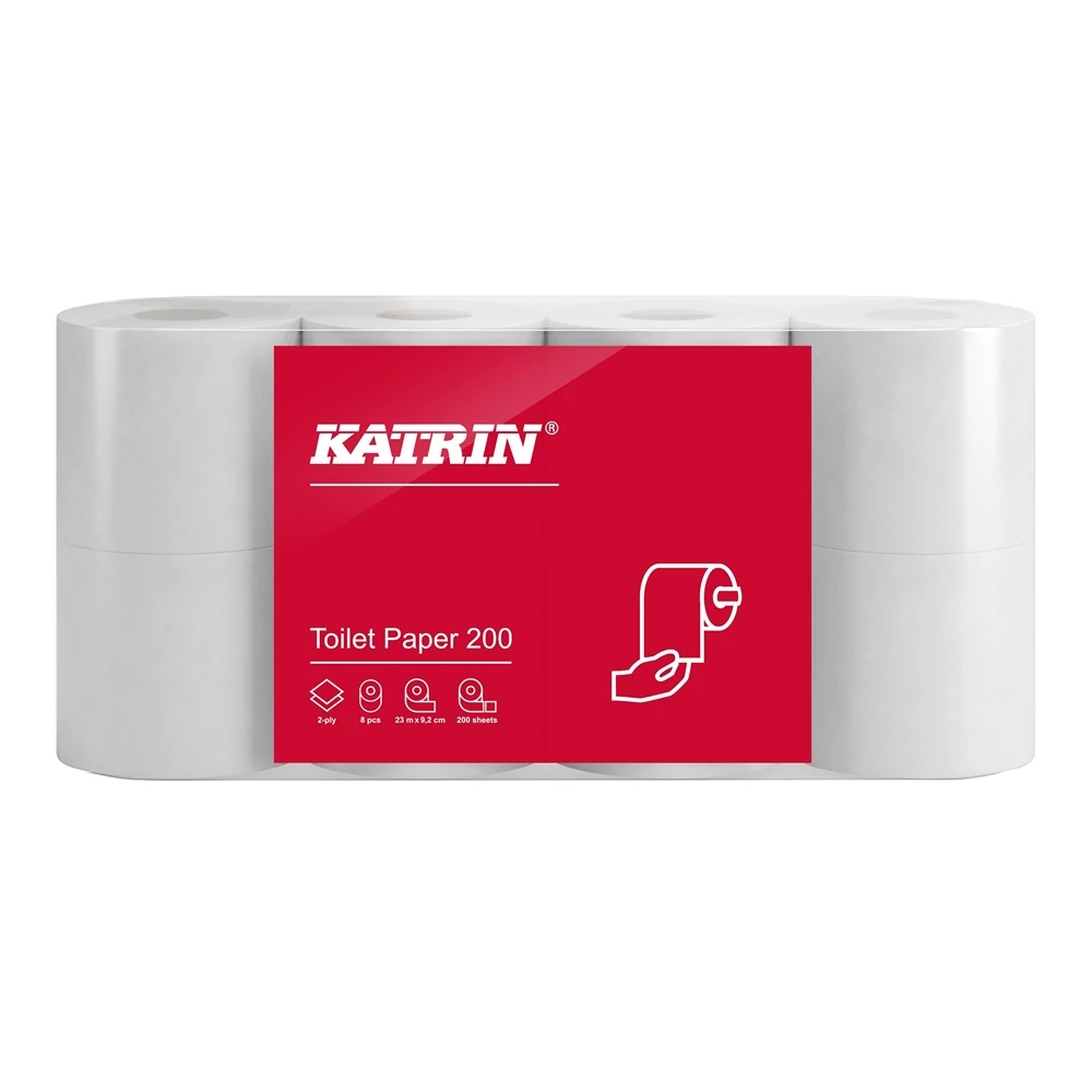 Toalettpapír 2 rétegű kistekercses átmérő: 11,5 cm 200 lap/23 m/tekercs 8 tekercs/csomag Katrin_104749 fehér
